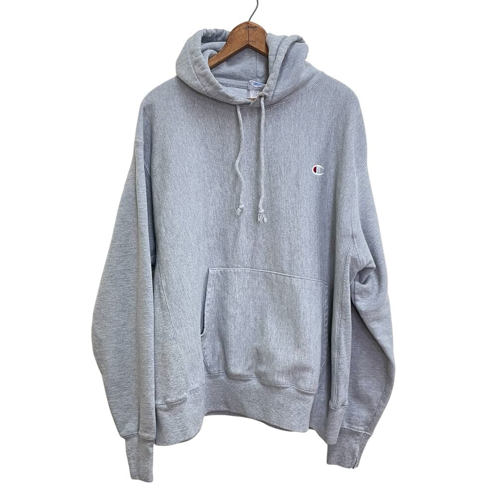 Vintage Champion Gray Reverse Weave Kangaroo Pocket Hoodie Sweatshirt Size XL